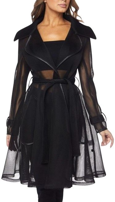 Free shipping and guaranteed authenticity on Black Mesh Sheer Trench Coat Size 12 (L)Black Sheer Trench Coat  When we find an amazing on... Longline Trench Coat, Coats Black, Garment Care Labels, Mesh Jacket, Skirt Blouse, Pants Skirt, Affordable Dresses, Trench Coat Black, Next Clothes