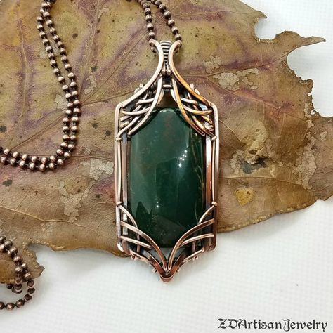 Wire Jewelry Patterns, Wire Wrapped Stone Jewelry, Wire Wrap Jewelry Designs, Metalsmithing Jewelry, Seashell Jewelry, Green Jasper, Wire Wrapping Stones, Stone Wrapping, Wire Pendant