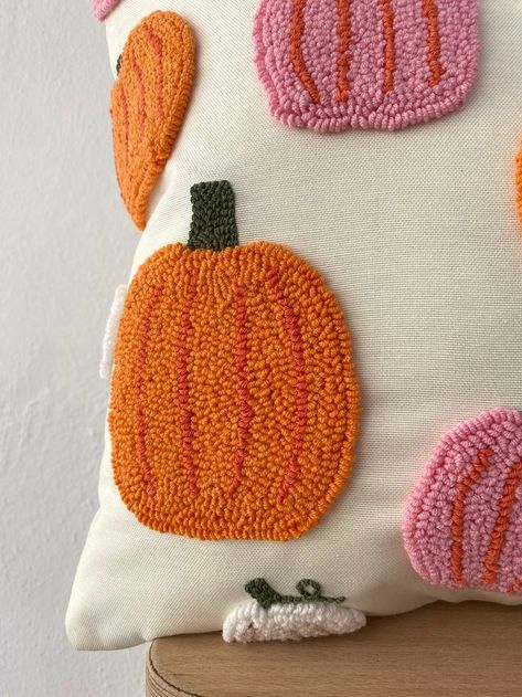 Halloween Punch Needle, Pumpkin Punch, Colorful Pumpkins, Punch Embroidery, Halloween Crafting, Punch Needle Embroidery, Pumpkin Colors, Handmade Pillow Covers, Eye Pillows