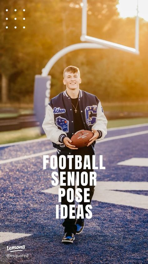 Senior Football Team Picture Ideas, Senior Pictures For Football Players, Middle School Football Pictures, Graduation Pictures For Boys Senior Year, Football Senior Night Ideas, Football Poses For Pictures, Football Family Pictures, Senior Boy Picture Ideas, Football Photoshoot Ideas