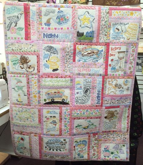 Julie made this adorable quilt for her granddaughter using Anita Goodesign Nursery Rhymes design CD Easy Sewing Projects For Kids, Panel Quilt Patterns, Anita Goodesign, Serger Sewing, Fairy Jars, Quilt Sewing Patterns, Childrens Quilts, Embroidered Quilts, Sewing Projects For Kids