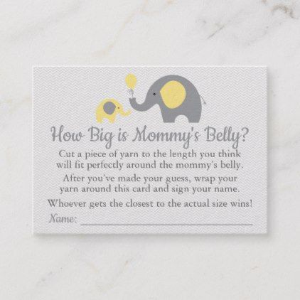 Yellow Elephant Baby Shower How Big is Belly Calling Card - baby gifts giftidea diy unique cute Blue Elephant Baby Shower, Pink Elephant Baby Shower, Gender Reveal Party Games, Mommy Belly, Babies Newborn, Elephant Baby Showers, Calling Card, Blue Elephant, Elephant Baby Shower