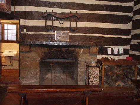 Fireplace at The Old Log Cabin Old Log Cabin Interior, Decatur Illinois, Cabin Fireplace, Old Cabins, Log Cabin Interior, Log Cabin Rustic, Cabin Rustic, Cold Mountain, Daniel Boone