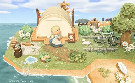 Animal Crossing Peninsula, Acnh Campsite Designs, Acnh Campsite, Peninsula Ideas, Acnh Inspiration, Acnh Cottagecore, Babymoon Photos, Acnh Designs, Animal Crossing Wild World