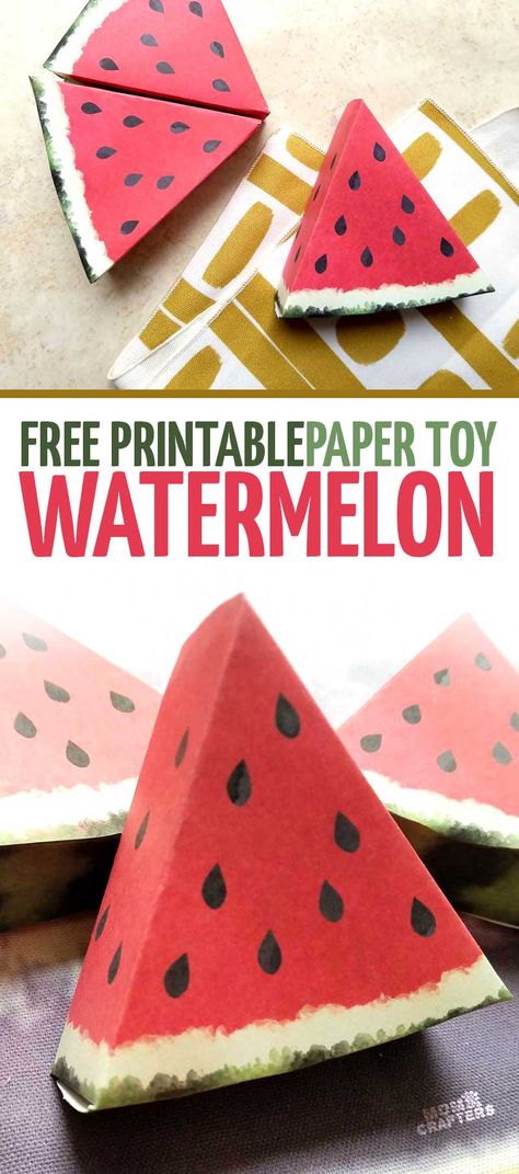 These paper craft templates are simply adorable! I love this beautiful watemelon paper craft - it's a free printable perfect for pretend play, summer party or picnic decor, table props, or anything really! These fruit printables have a realistic watercolor touch to them. Watermelon Crafts, Origami Rose, Watermelon Party, Folding Origami, Instruções Origami, Papercraft Printable, Homemade Toys, Papercraft Templates, Origami Design