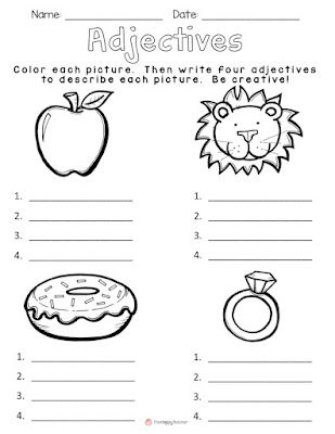 Language Arts First Grade, 2nd Grade Adjectives Worksheets, Adjectives Worksheet 2nd Grade, Teaching Adjectives, Adjectives Activities, Adjective Worksheet, 2nd Grade Writing, 1st Grade Writing, First Grade Writing