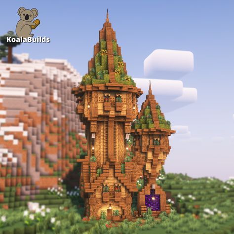 Minecraft Building Ideas Without Mods, Minecraft Enchanting Tower Ideas, Mangrove House Minecraft Tutorial, Minecraft Fantasy Town Ideas, Wizard Tower Roof Minecraft, Mc Wizard Tower, How To Build A Tower In Minecraft, Guard Tower Minecraft, Minecraft Tower Roof Tutorial