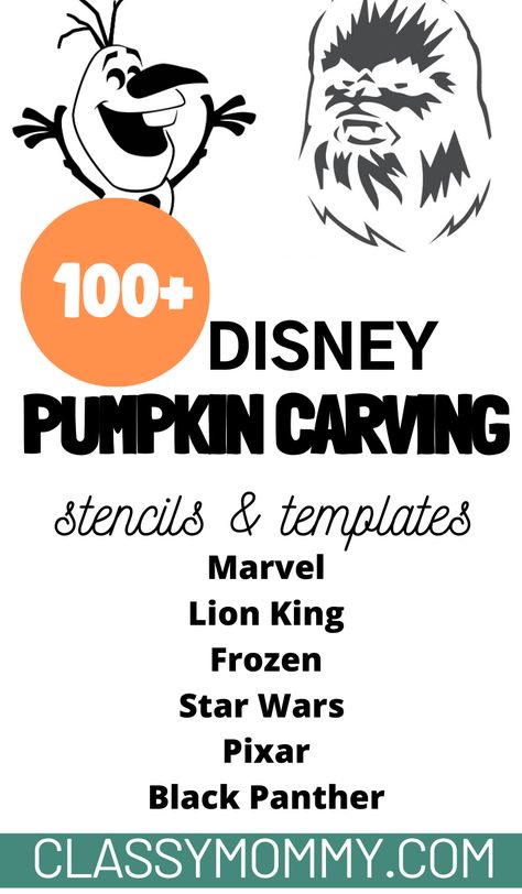 Over 100+ Disney pumpkin carving stencils and pumpkin carving templates. Disney pumpkin carving for the win! Pixar, Marvel, Star Wars, Frozen, Lion King and everything Disney galore! Free printable pumpkin carving patterns to use for Disney themed Pumpkin carving creations. #DisneyPumpkins #FreePumpkinTemplates #PumpkinStencil #PrintablePumpkinCarving #DisneyHalloween Groot Pumpkin Carving Stencil, Lion King Pumpkin Carving Stencils, Lilo And Stitch Pumpkin Carving Stencil, Winnie The Pooh Pumpkin Carving Stencil, Encanto Pumpkin Carving, Marvel Pumpkin Carving Templates, Stitch Pumpkin Carving Stencil, Pumpkin Stencil Disney, Princess Pumpkin Carving Ideas