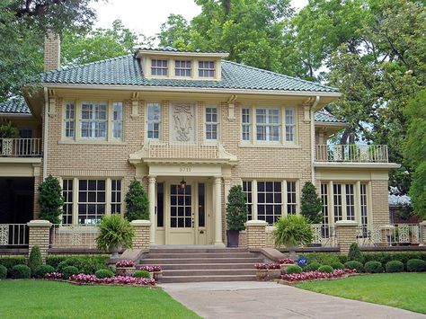 Yellow Brick House with Tile Roof, Swiss Avenue, Dallas, TX House With Tile Roof, Brick Homes Exterior Colors, Yellow Brick House Exterior, Brick House Exterior Colors Schemes, Brick House Trim, Yellow Brick House, Home Exterior Colors Schemes, Yellow Brick Houses, Yellow House Exterior