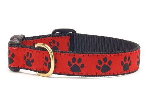 Red Black Paw Dog Collar | Up Country: Designer Dog and Cat Collars and Accessories Designer Dog Collars, Printed Ribbon, Quick Release Buckle, Coast Guard, Dog Collars, Dog Supplies, Dog Leash, Collar And Leash, Dog Design