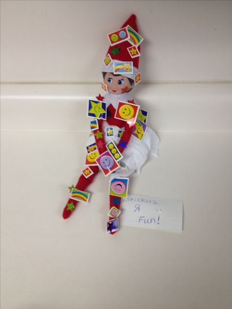 Elf on the Shelf at work. Quick, easy, and cheap. Simple Elf On The Shelf Ideas Classroom, Elf On The Shelf Stickers, Easy Elf On The Shelf Ideas Classroom, Elf Classroom, Classroom Elf, Elf Stuff, Elf Ideas Easy, Elf On Shelf, Elf Kit