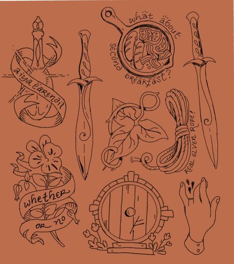 Anyone want a hobbit tattoo? | Instagram Hobbit Tattoo, Sam Tattoo, Tolkien Tattoo, Lotr Tattoo, Lord Of The Rings Tattoo, Fantasy Tattoos, Lotr Art, Flash Sheet, Tattoo Flash Sheet