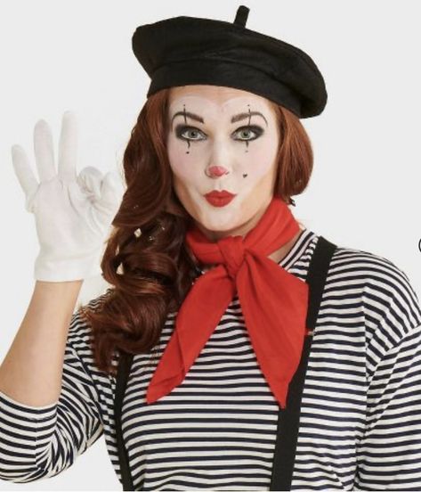 Mime Halloween Costume, Mime Costume, Clown Costume Women, White Face Paint, Black And White Striped Top, Beret Style, Target Gifts, College Halloween, Clown Costume