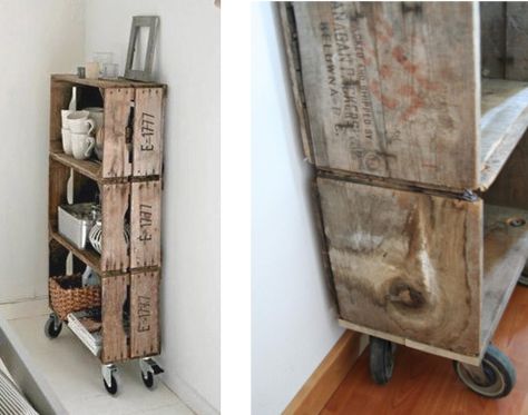 Bar cart - use 6 crates back to back facing outwards and put something on the top. DIY with Apple Crates - Storage Tower Build A Murphy Bed, Tower Home, Diy Apple, Crate Diy, Plywood Walls, Murphy Bed Diy, Apple Crates, Murphy Bed Plans, Bob Vila