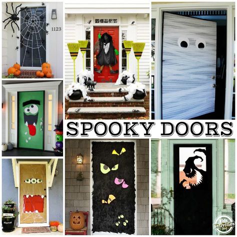 Spooky Doors Monster Door Decoration, Halloween Doors, Diy Halloween Door Decorations, Halloween Diy Door, Diy Halloween Dekoration, Halloween Front Door Decorations, Halloween Front Doors, Casa Halloween, Halloween Is Coming