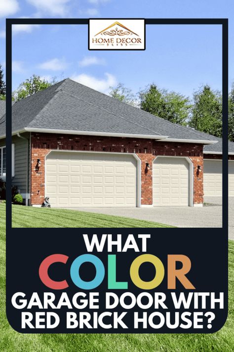 What Color Garage Door With Red Brick House? - Home Decor Bliss Grey Garage Doors Red Brick, Black Garage Doors On Red Brick House, Red Brick With Black Garage Door, Gray Garage Door Brick House, Red Brick Garage Door, Brick House With Black Garage Door, Red Brick With Wood Garage Door, Garage Doors On Red Brick House, Red Brick House Exterior Garage Door