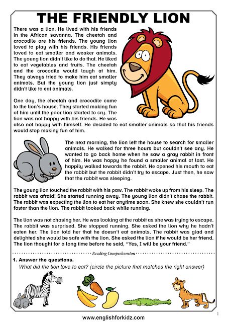 Reading comprehension passage about a rabbit and a lion who did not like eating animals English Stories For Adults, Short Story About Animals, Phonics Stories, Intermediate Reading, Stories With Moral Lessons, English Moral Stories, Good Bedtime Stories, Verbo To Be, Animal Story