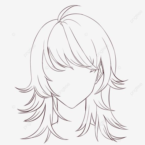 Wolf Cut Drawing Reference Hair, Wolf Cut Reference, Hair Reference Drawing Girl, Wolf Cut Hair Drawing Reference, Hair Drawing Ideas Girl, Anime Base Hair, Art Base Hair, Body Base Drawing With Hair, Hair Idea Drawing