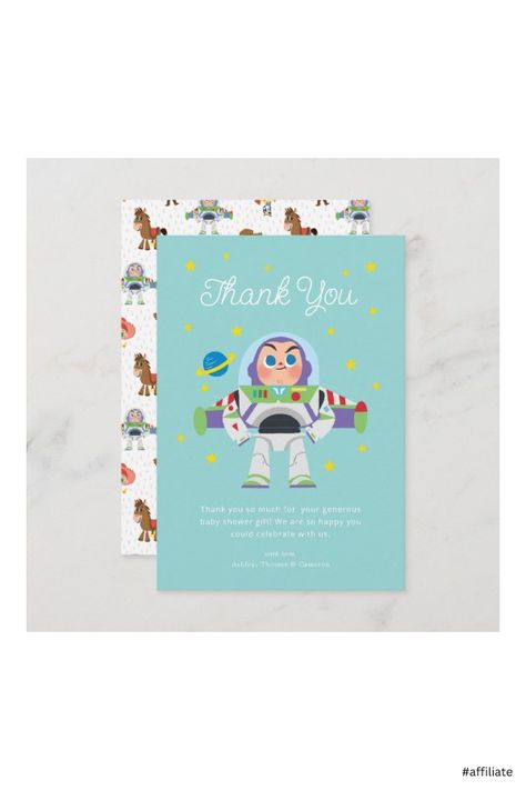 Buzz Lightyear Birthday, Toy Story Baby, Toy Story Movie, Disney Baby Shower, Toy Story Characters, Toy Story Buzz Lightyear, Baby Shower Thank You Cards, Disney Birthday, Toy Story Birthday