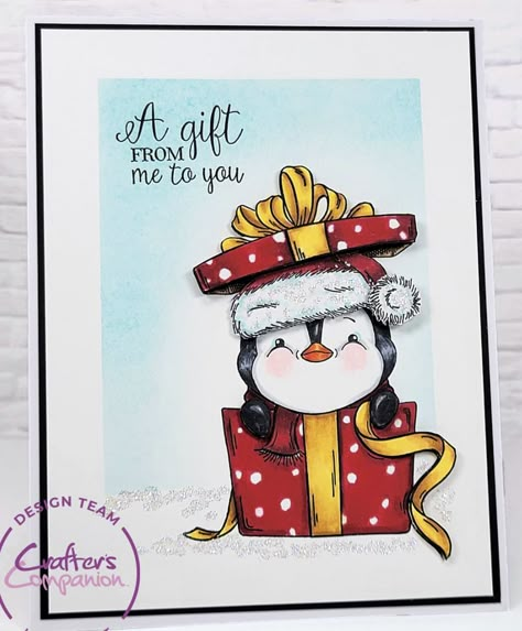 Crafters Companion Penguin Christmas Cards, Penguin Christmas Cards, Crafters Companion Christmas Cards, Cute Christmas Characters, Penguin Cards, Card Gift Ideas, Xmas Art, Crafters Companion Cards, Penguin Christmas