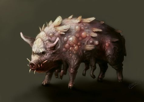 Art concept of a very Fallout-esque mutant pig. Reign Series, Space Opera Art, Arte Zombie, Apocalypse World, Zombie Art, D D Monsters, Fallout Art, Funny Pigs, Monster Concept Art