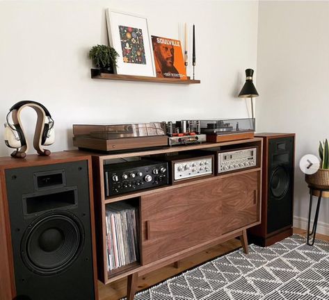 Hi Fi Furniture, Record Player Aesthetic Living Room, Vinyl Corner, Audio Racks, Sound Setup, Vinyl Record Furniture, Hifi Room, Audiophile Listening Room, Record Rack