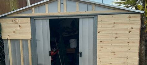 I transformed my grotty old metal shed on a budget, it’s like day and night and didn’t take much time, either | The Sun Metal Shed Makeover, Outdoor Shed, Shed Makeover, Tin Shed, Metal Garages, Old Metal, Metal Shed, Outdoor Sheds, Green Lawn