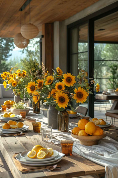 40 Summer Outdoor Table Decor Ideas for Fun in the Sun Farm Style Table Decor, Sunflower Thanksgiving Table, Rustic Italian Dinner Party Decor, Outdoor Table Styling, Summer Dining Table Decor, Florist Arrangements, Outdoor Tablescapes, Outdoor Hosting, Dinner Gathering