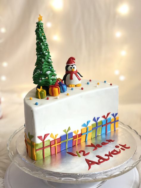 I was searching for half cake, but was not satisfied with designs. So I took ideas from other full cakes n created my own half cake design for my most loved person in my life “my son". Half Christmas Cake, Half Birthday Christmas Theme, 6months Birthday Cake, Half Cake, Half Cake Design, Half Christmas, Christmas Birthday Cake, Snow Cake, Half Birthday Cakes