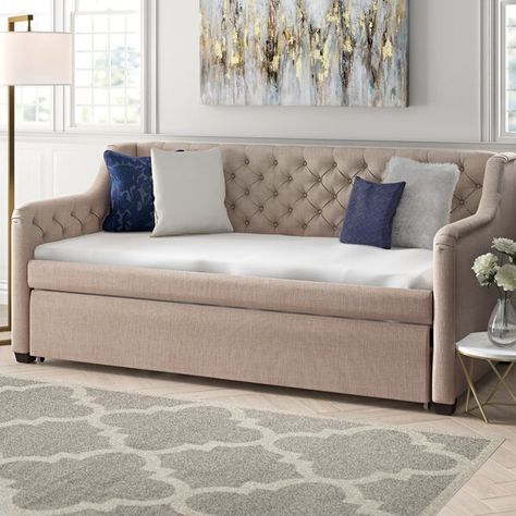 Day Bed Couch Living Room, Daybed As Couch Living Room, Beige Accessories, Bnb Ideas, Guests Visiting, Snooker Room, Twin Frame, Trundle Mattress, Twin Daybed With Trundle