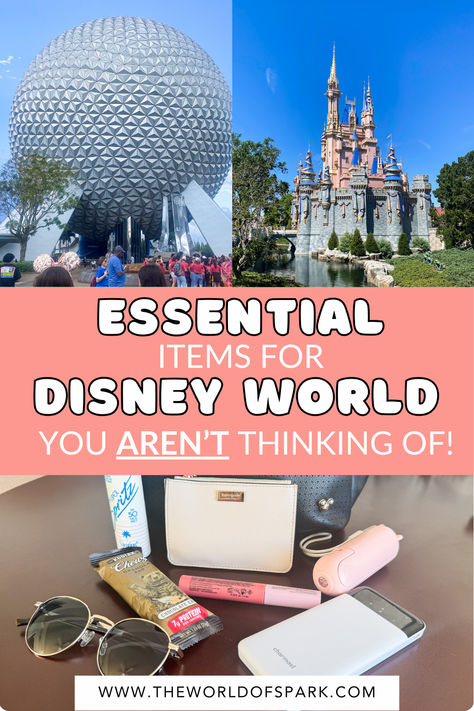 DON'T FORGET THESE ESSENTIALS ON YOUR NEXT DISNEY WORLD VACATION | We all know about the essential things to pack for a Disney World vacation, like comfortable walking shoes and a poncho. But there's a list of unique items you probably aren't thinking about that are just as important! Use this list to help you shop for and pack the more unique but no less crucial Disney World must-haves. Disney World Necessities, Disney World Trip Must Haves, Best Bag For Disney World, What To Pack For Disney World, Disney World Must Haves, Disney Necessities, Disney World Essentials, Disney Must Haves, Packing For Disney World