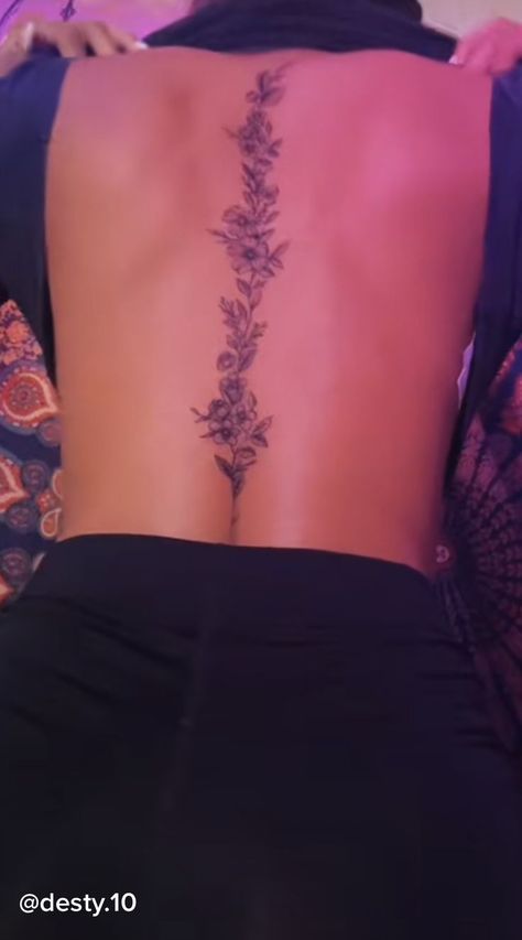 Men’s Spinal Tattoo, Different Back Tattoos, Flower Tattoo Down Spine, Neck And Spine Tattoos For Women, Hibiscus Flower Spine Tattoo, Flower Back Tattoo Women, Girls Back Tattoo Ideas, Flower Tattoos On Back, Spine Tattoos For Women Flowers