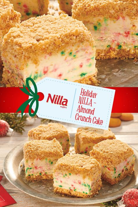 No Bake Christmas Crunch Cake, Almond Crunch Cake, Christmas Crunch Cake, Christmas Dessert Videos, Freezer Cake, Best Carrot Cake Ever, Holiday Deserts, The Best Carrot Cake, Christmas Crunch