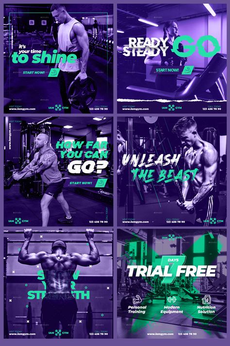 12 Fitness Gym Social Templates - Square PSD. So amazing and eyecatching for Fitness Gym branding and marketing. You only need to edit texts and put your own photos. #gymdesign #gymmarketing #gymbusiness #fitnessbusiness #gym #fitness #design #fitnessequipment #gymequipment #crossfit #workout #fitnessindustry #gymfranchise #fitnessaddict Gym Ads Design, Instagram Post Theme, Gym Social Media Design, Gym Branding Design, Gym Graphic Design, Fitness Branding Design, Gym Instagram Story, Gym Marketing, Gym Branding