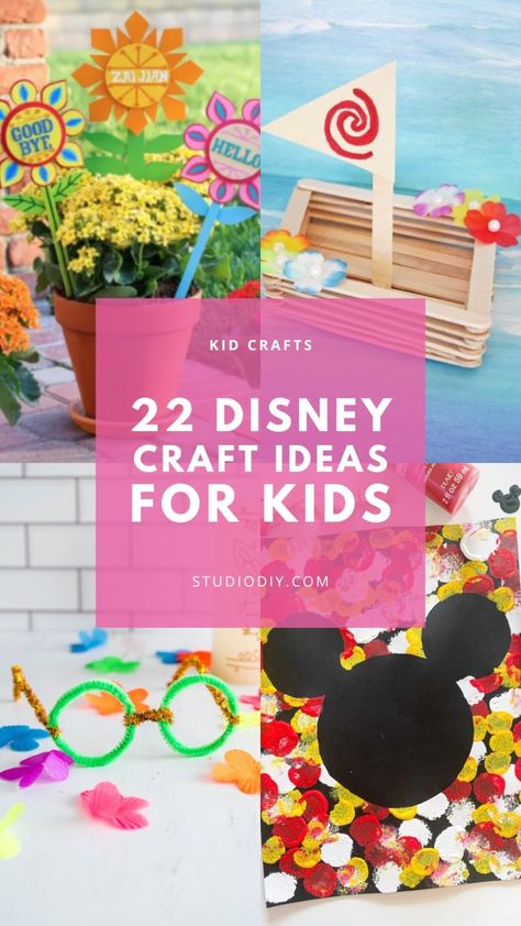 22 Disney Crafts for Kids - Studio DIY Disney Craft Ideas, Mickey Craft, Disney Crafts For Kids, Disney Craft, Kids Collage, Movie Crafts, Girls Things, Kid Friendly Crafts, Love Disney