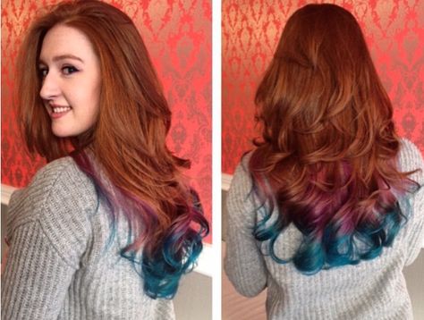 Blue Curls, Red Purple Hair, Hair Color Red Ombre, Dyed Hairstyles, Brown Ombre Hair Color, Best Ombre Hair, Wedding Haircut, Underlights Hair, Red Ombre Hair