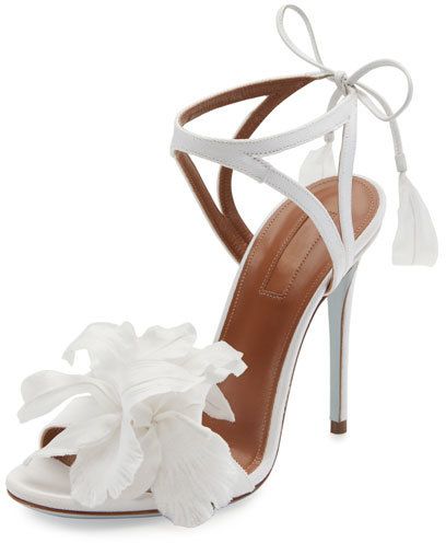 Bday Bridal Shoes Sandals, Bride Sandals, Wedding Shoes Sandals, White Bridal Shoes, Hak Tinggi, Perfect Wedding Shoes, White Sandals Heels, Floral Sandals, Floral Heels