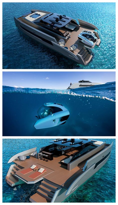 Aquanaut is an advanced 60 feet open-style catamaran - the outcome of a collaboration between by Officina Armare and U-Boat Worx. Its exterior combines sporty elegance and modern solutions. Click on the picture to find out more😉 #Supremarine #Aquanaut #UBoatWorx #OfficinaArmare #catamaran #ocean #speedboat #powerboat #luxury #powercat #luxurylifestyle #nautica #powercatamaran #newboat #suv Catamaran Yacht, Power Catamaran, Small Yachts, Row Row Your Boat, U Boat, Large Deck, Private Plane, Yacht Life, Boats Luxury