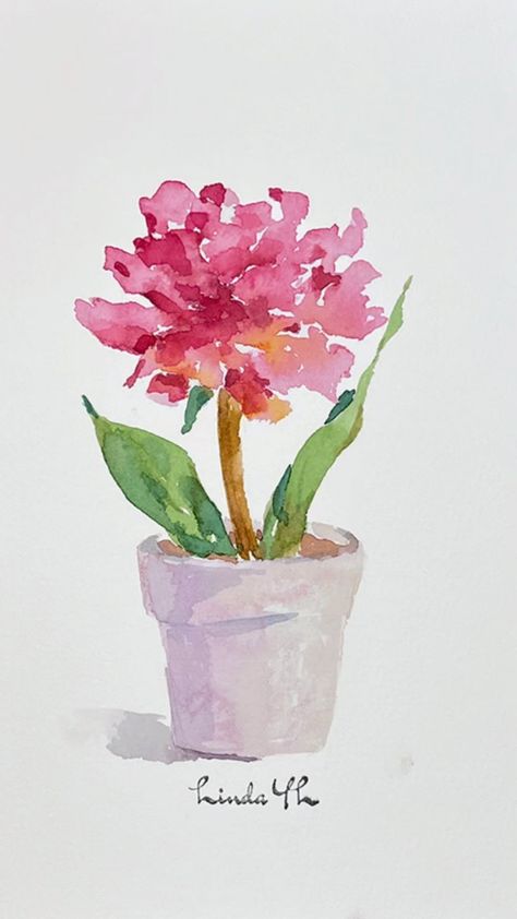 Cute Watercolor Painting Ideas, Watercolor Vases, Watercolor Flowers In Vase, Water Paint Flowers, Watercolor Dahlia, 2023 Watercolor, Diy Watercolor Cards, Flowers In Vases, Loose Watercolour