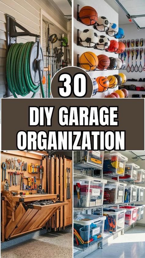 "Transform your cluttered garage into a well-organized haven with our top 30 DIY garage organization hacks! From simple tool storage solutions to clever space-saving ideas, discover how easy it is to reclaim your garage. Perfect for DIYers looking to tidy up efficiently. Pin this now for a clutter-free garage makeover!" Easy Garage Storage Ideas, Garage And Storage Ideas, Shelving In Garage Ideas, Organizing Garage Shelves, Tool Room Storage Ideas, Organized Tools In Garage, Garage Tools Organization Ideas, Garage Organization Ideas Storage Diy, Garage Organizing Ideas Easy Diy