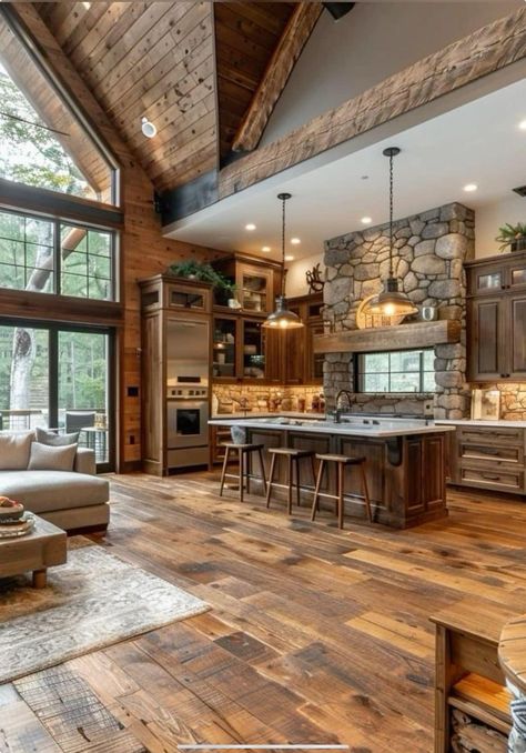 Log Houses, Montana Homes, Barn Style House Plans, Dream Life House, Rustic Kitchen Design, Farmhouse Kitchen Design, Rustic Home Design, Barn Style House, Village House Design