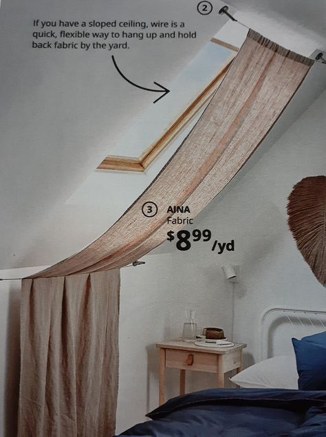 Attic Canopy, Canopy Bed Slanted Ceiling, Room Divider Attic, Apartment Slanted Ceiling, Attic Curtains Sloped Ceiling, Curtains For Slanted Ceiling, Bedroom Inspirations Sloped Ceiling, Canopy Sloped Ceiling, Slant Ceiling Nursery