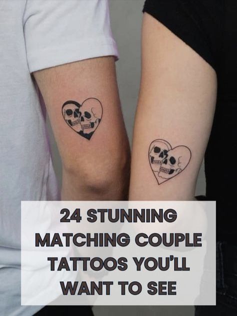 Couple Non Matching Tattoos, Matching Tattoos Ideas For Couples, His N Her Tattoos, Different Couple Tattoos, Partner Tattoos Couples Ideas, Matching Partner Tattoos Couple, Western Couple Tattoo Ideas, Connecting Couple Tattoos, Matching But Different Tattoos Couples