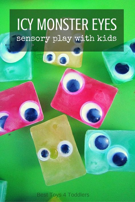 Awesome and simple sensory play idea for kids to try this Halloween - Icy Monster Eyes! Germ Sensory Bin, Halloween Messy Play, Sensory Halloween, Monster Activities, Preschool Sensory, Ice Play, Candy Eyes, Play For Kids, Halloween Sensory