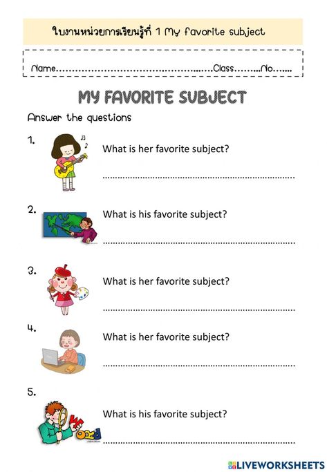 Subject Worksheet, Grammar For Kids, My Favourite Subject, Favorite Subject, English Lessons For Kids, English As A Second Language (esl), School Worksheets, English As A Second Language, English Worksheets