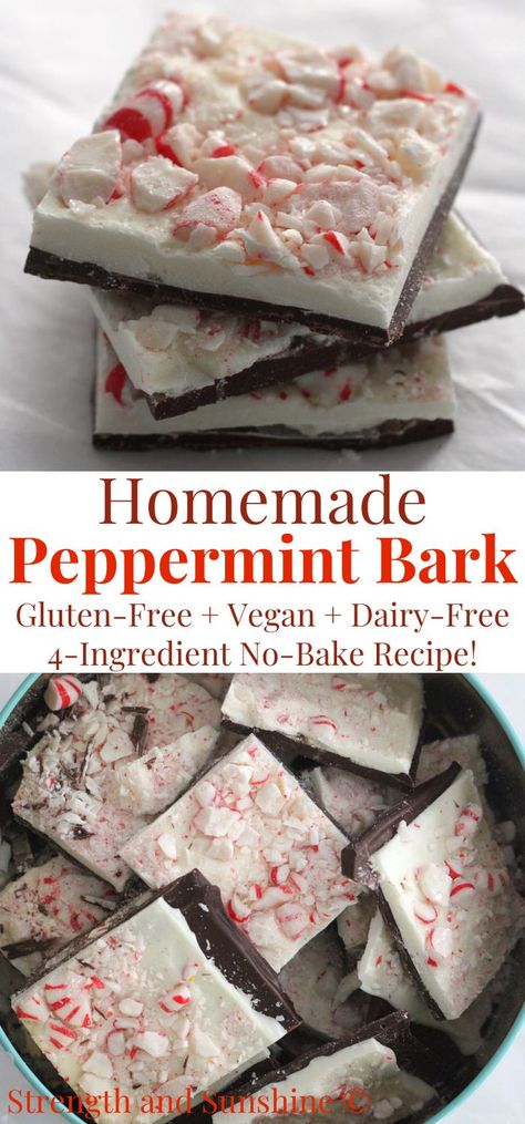 homemade peppermint bark recipe that's vegan Dairy Free Christmas Treats, Vegan Peppermint Bark, Gluten Free Christmas Baking, Gluten Free Christmas Treats, Gluten Free Christmas Desserts, Peppermint Bark Recipe, Homemade Peppermint Bark, Peppermint Bark Recipes, Gluten Free Christmas Cookies