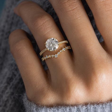 Whisper Ring with Pave Band, Round | Melanie Casey Second Engagement Ring, Wedding Rings With Oval Engagement Ring, Simple Circle Wedding Ring, Golf Wedding Ring, Mixed Gold And Silver Engagement Ring, Ring With Diamonds All Around, Gold Band With Diamond Ring, Round Rings Engagement Gold, Circular Wedding Ring