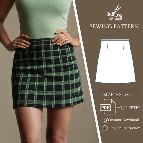 Plaid Skirt PDF Pattern A line Skirt Pattern, PDF printable sewing pattern Easy Mini Skirt Basic Slope Pattern Womens Skirt Pattern Free, Tweed Skirt Pattern, Miniskirt Pattern Sewing, Flannel Skirt Pattern, A Line Skirt Sewing Pattern, A Line Mini Skirt Pattern, Winter Skirt Pattern, Pencil Skirt Pattern Sewing, Plaid Skirt Pattern