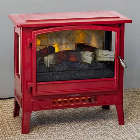 Country Living Country Living Infrared Freestanding Electric Fireplace Stove Heater | 1,000 SQ FT with Wooden Logs | Wayfair Electric Fireplace Stove, Freestanding Electric Fireplace, Etched Glass Door, Fireplace Stove, Exterior Fireplace, Fireplace Update, Brick Background, Stove Heater, Living Brand