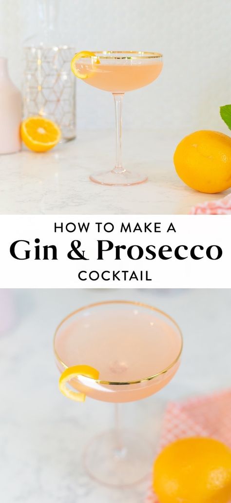 This gin and prosecco cocktail is so easy and fun to make it's difficult to go wrong! You'll love the combination of crisp gin with sparkly prosecco, and a few extra surprises in this special recipe. It's a great cocktail to make at home, for parties, and more. Prosecco Cocktail Recipes, Prosecco Drinks, Easy Gin Cocktails, Cocktails To Make At Home, Gin And Prosecco, Drink Recipies, Cocktail Gin, Clothing Exchange, Prosecco Cocktails